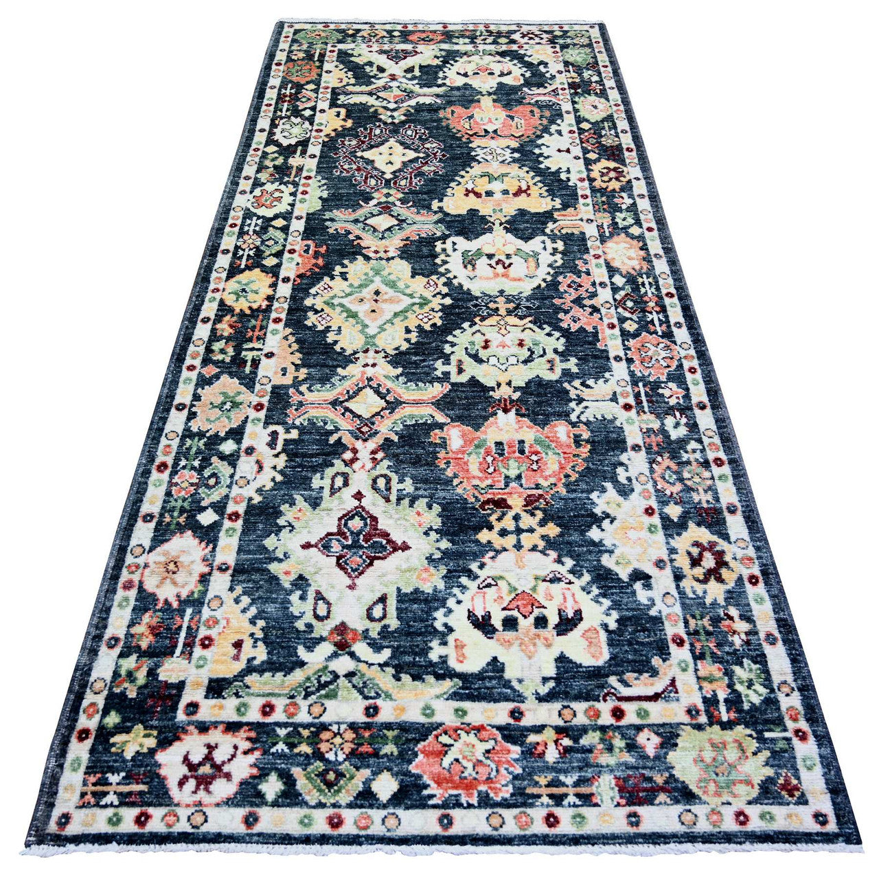 Black 4'2" x 9'6" Oushak And Peshawar Hand knotted Wool Rug - Sku: O073598