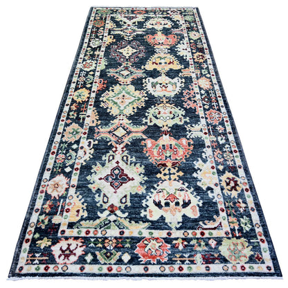 Oushak And Peshawar Wool Hand Knotted Rug Black Black 4.2X9.6 -O073598