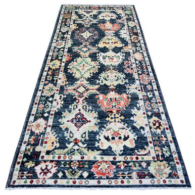 Oushak And Peshawar Wool Hand Knotted Rug Black Black 4.2X9.6 -O073598