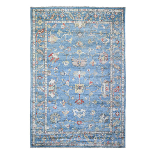 Oushak And Peshawar Wool Hand Knotted Rug Blue Blue 6.0X8.9 -O073604