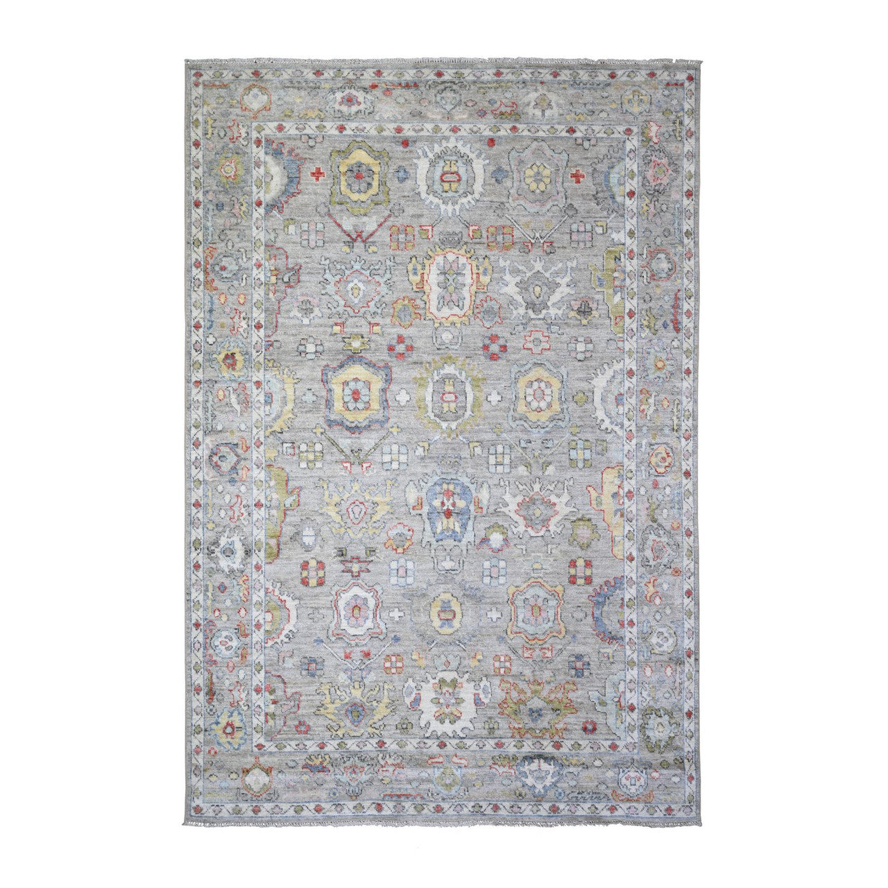 Gray 6'1" x 9'0" Oushak And Peshawar Hand knotted Wool Rug - Sku: O073611
