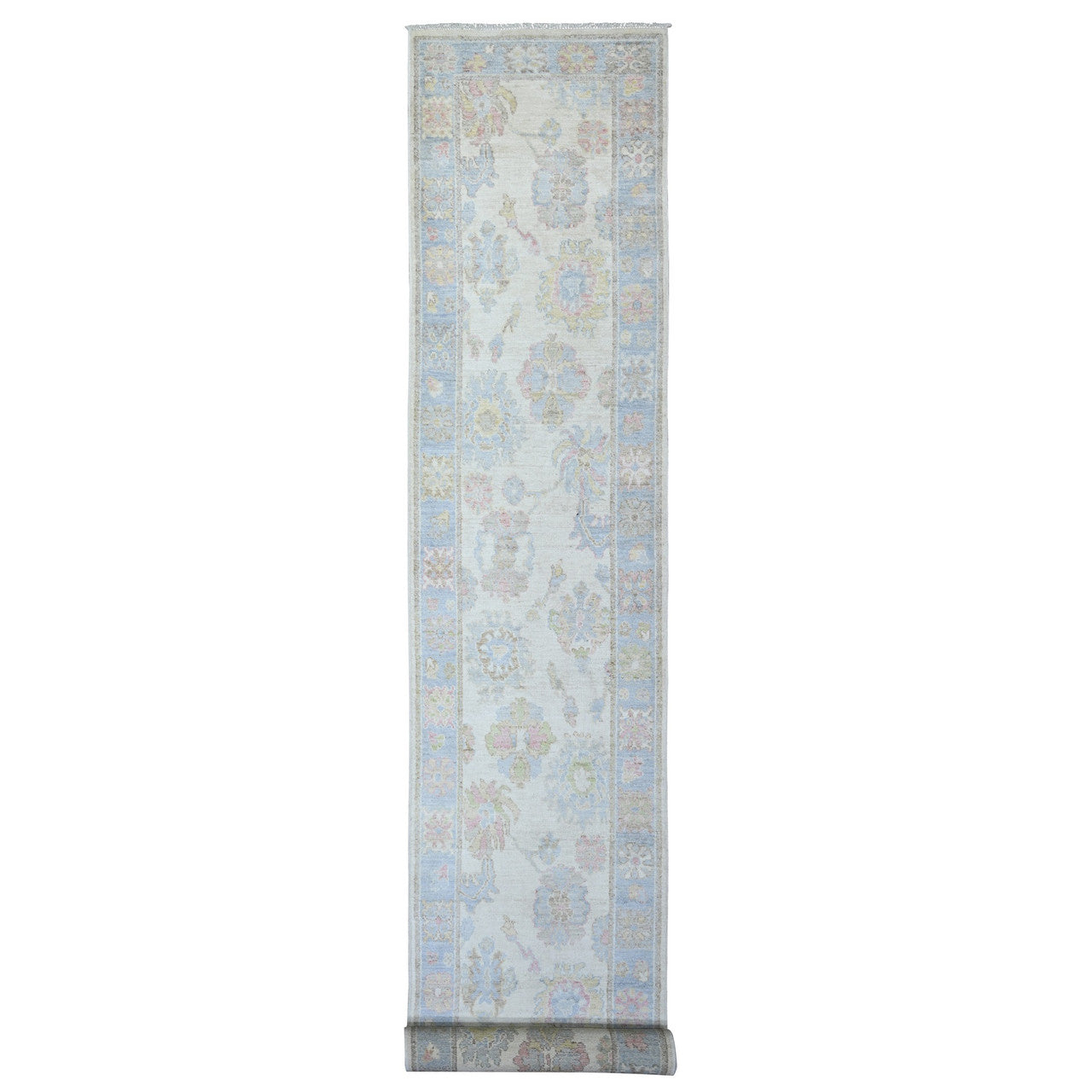 Ivory 2'8" x 19'1" Oushak And Peshawar Hand knotted Wool Rug - Sku: O073648