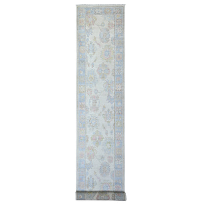 Oushak And Peshawar Wool Hand Knotted Rug Ivory Ivory 2.8X19.1 -O073648