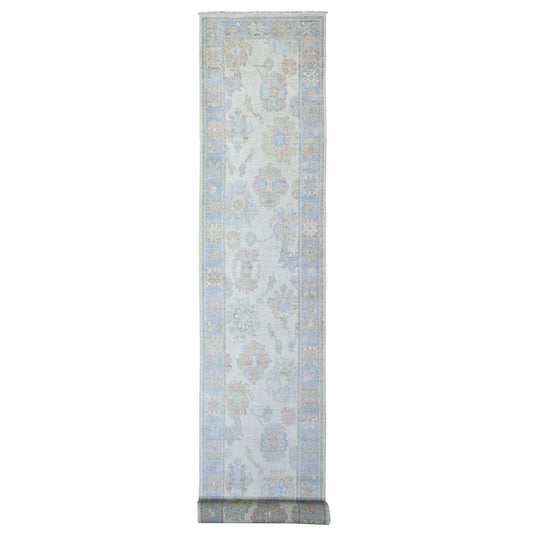 Oushak And Peshawar Wool Hand Knotted Rug Ivory Ivory 2.8X19.1 -O073648