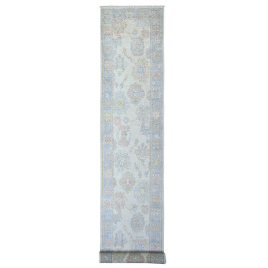 Oushak And Peshawar Wool Hand Knotted Rug Ivory Ivory 2.8X19.1 -O073648