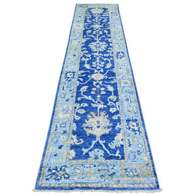Oushak And Peshawar Wool Hand Knotted Rug Blue Light Blue 2.9X12.0 -O073650