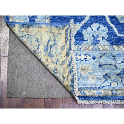 Oushak And Peshawar Wool Hand Knotted Rug Blue Light Blue 2.9X12.0 -O073650