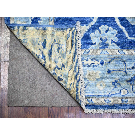 Oushak And Peshawar Wool Hand Knotted Rug Blue Light Blue 2.9X12.0 -O073650