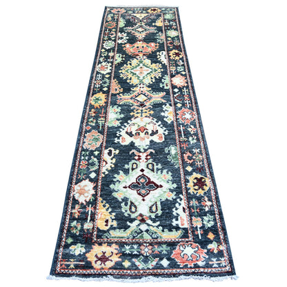 Oushak And Peshawar Wool Hand Knotted Rug Black 2.9x9.9 -O073656