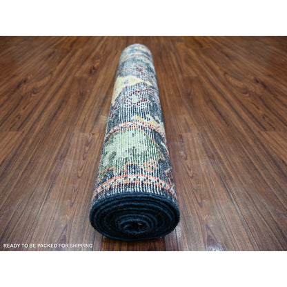 Oushak And Peshawar Wool Hand Knotted Rug Black 2.9x9.9 -O073656