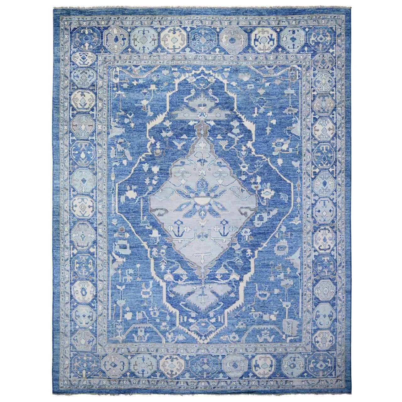 Blue 11'9" x 15'1" Tribal & Geometric Hand knotted Wool Rug - Sku: O073666