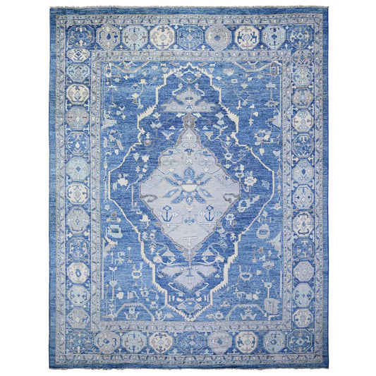 Tribal & Geometric Wool Hand Knotted Rug Blue Blue 11.9X15.1 -O073666