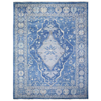 Tribal & Geometric Wool Hand Knotted Rug Blue Blue 11.9X15.1 -O073666