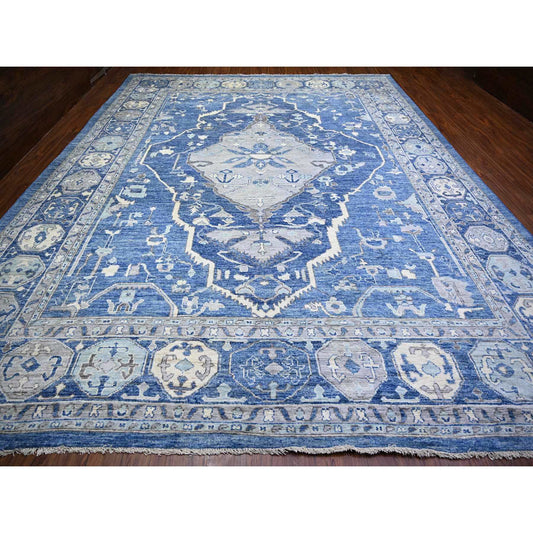 Tribal & Geometric Wool Hand Knotted Rug Blue Blue 11.9X15.1 -O073666