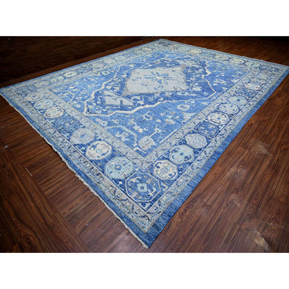 Tribal & Geometric Wool Hand Knotted Rug Blue Blue 11.9X15.1 -O073666