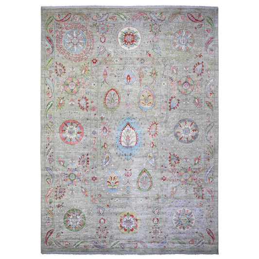 Oushak And Peshawar Wool Hand Knotted Rug Beige No Border 10.1X13.8 -O073680