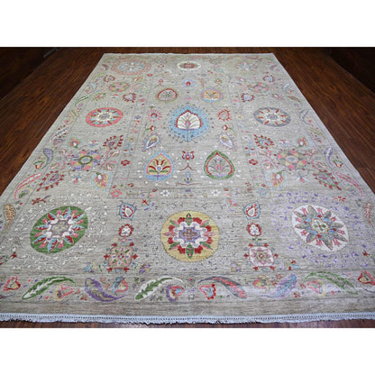 Oushak And Peshawar Wool Hand Knotted Rug Beige No Border 10.1X13.8 -O073680
