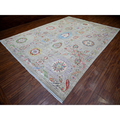 Oushak And Peshawar Wool Hand Knotted Rug Beige No Border 10.1X13.8 -O073680