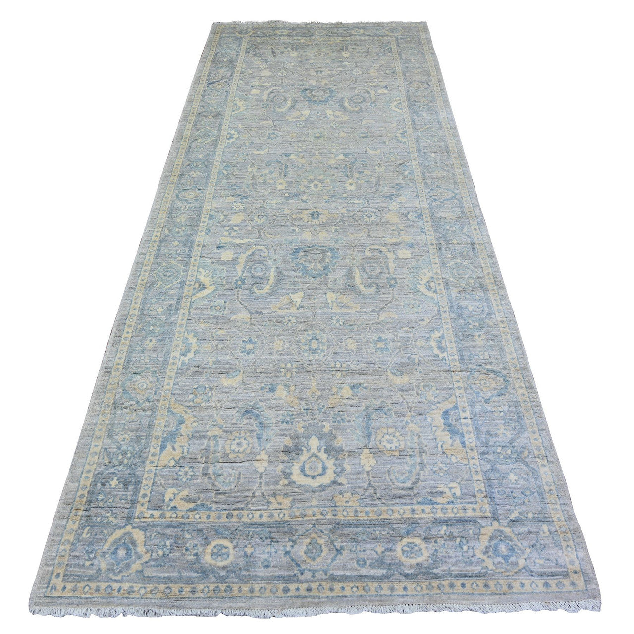 Gray 4'0" x 10'0" Oushak And Peshawar Hand knotted Wool Rug - Sku: O073682