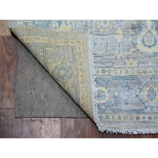 Oushak And Peshawar Wool Hand Knotted Rug Grey Blue 4.0X10.0 -O073682