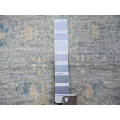 Oushak And Peshawar Wool Hand Knotted Rug Grey Blue 4.0X10.0 -O073682