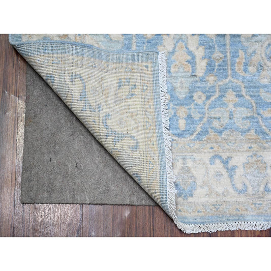 Oushak And Peshawar Wool Hand Knotted Rug Blue Ivory 2.7X9.8 -O073688