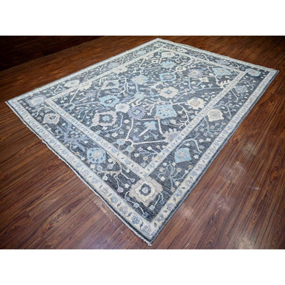 Oushak And Peshawar Wool Hand Knotted Rug Grey Gray 9.0X11.8 -O073698
