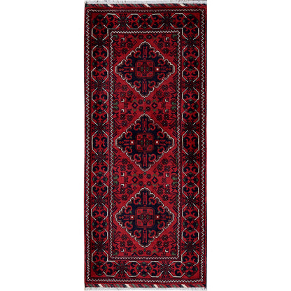 Tribal & Geometric Wool Hand Knotted Rug Red 2.3x5.0 -O0736