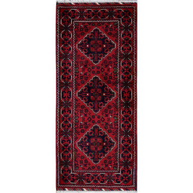 Tribal & Geometric Wool Hand Knotted Rug Red 2.3x5.0 -O0736