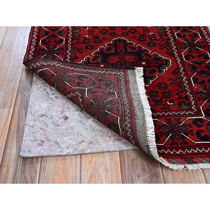 Tribal & Geometric Wool Hand Knotted Rug Red 2.3x5.0 -O0736