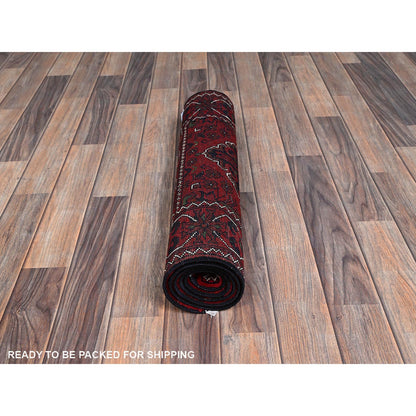 Tribal & Geometric Wool Hand Knotted Rug Red 2.3x5.0 -O0736