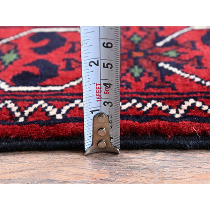 Tribal & Geometric Wool Hand Knotted Rug Red 2.3x5.0 -O0736