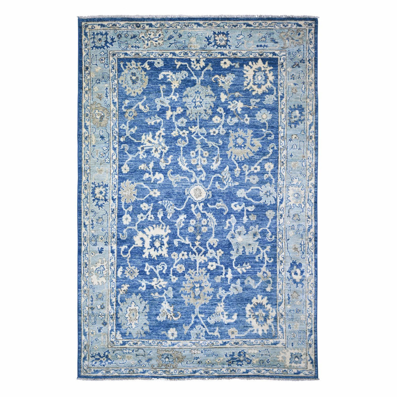 Blue 5'8" x 9'0" Oushak And Peshawar Hand knotted Wool Rug - Sku: O073706