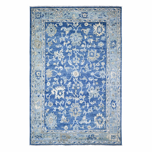 Oushak And Peshawar Wool Hand Knotted Rug Blue Light Blue 5.8X9.0 -O073706