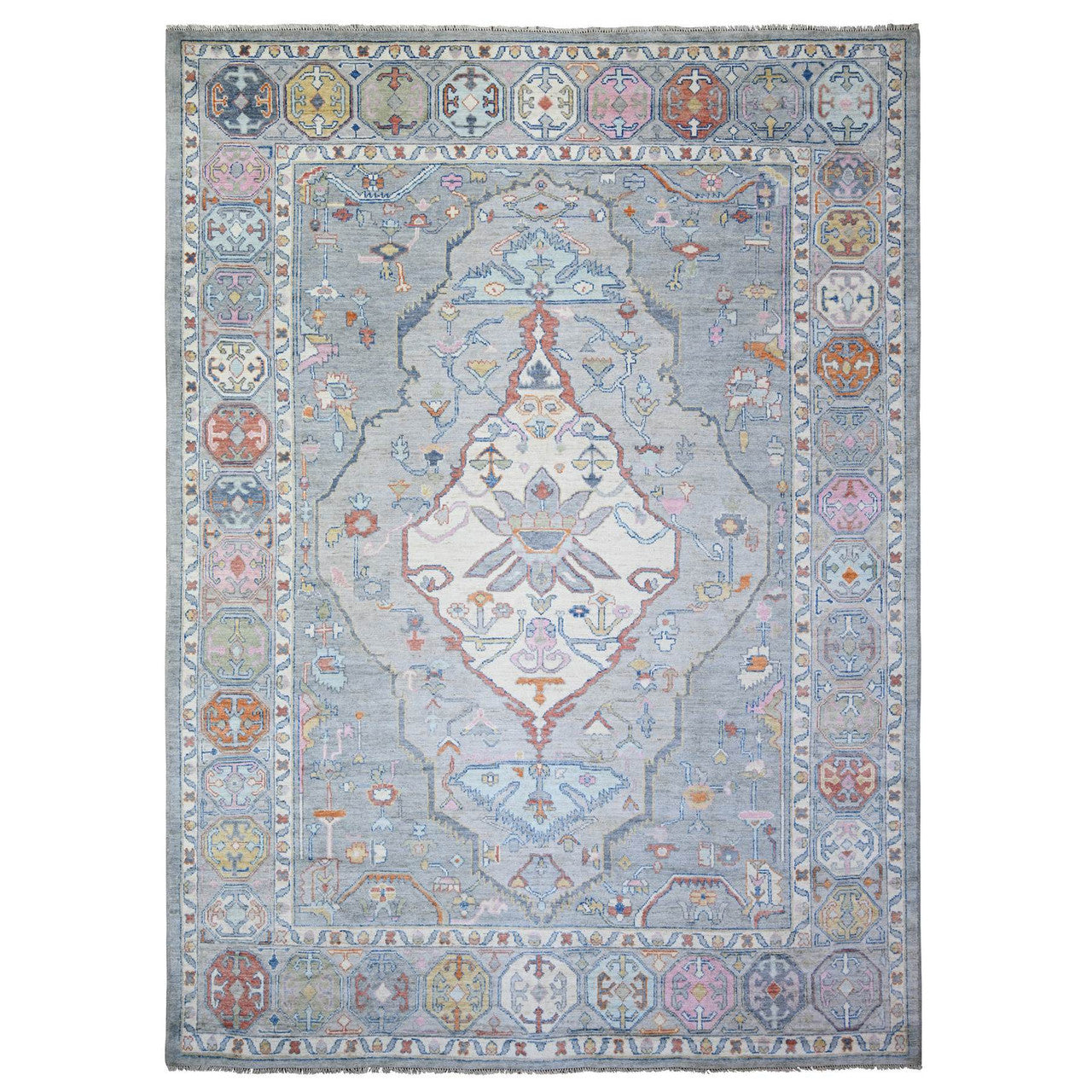 Tribal & Geometric Wool Hand Knotted Rug Grey Gray 10.1X13.9 -O073707