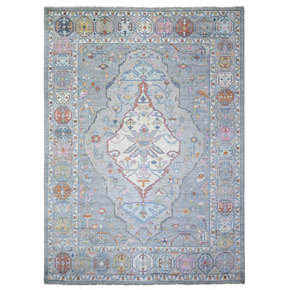 Tribal & Geometric Wool Hand Knotted Rug Grey Gray 10.1X13.9 -O073707