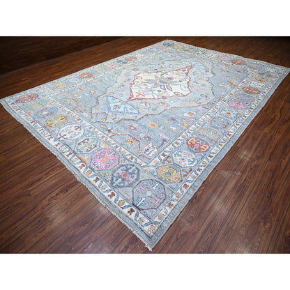 Tribal & Geometric Wool Hand Knotted Rug Grey Gray 10.1X13.9 -O073707