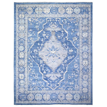 Tribal & Geometric Wool Hand Knotted Rug Blue Blue 11.10X15.1 -O073708