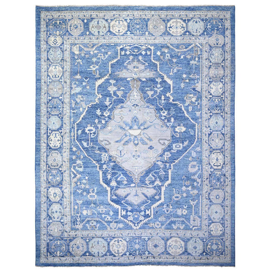 Tribal & Geometric Wool Hand Knotted Rug Blue Blue 11.10X15.1 -O073708