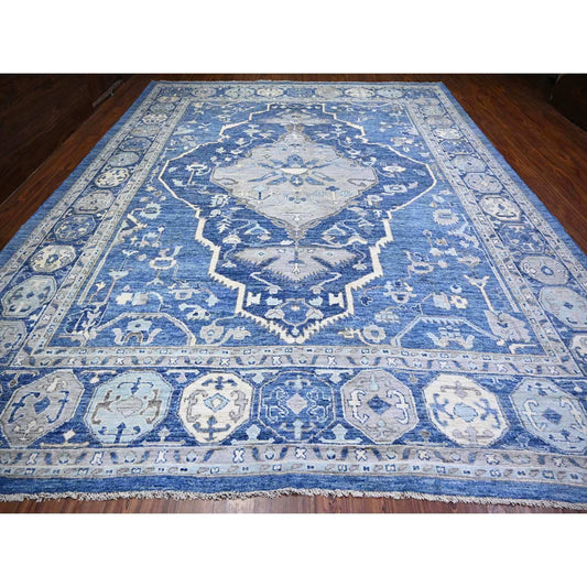 Tribal & Geometric Wool Hand Knotted Rug Blue Blue 11.10X15.1 -O073708