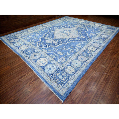 Tribal & Geometric Wool Hand Knotted Rug Blue Blue 11.10X15.1 -O073708