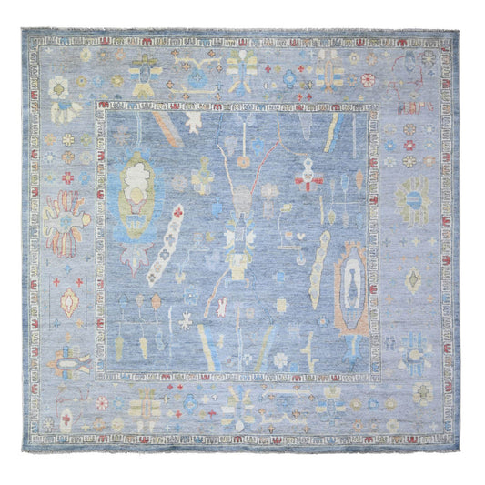 Oushak And Peshawar Wool Hand Knotted Rug Blue Blue 10.0X9.8 -O073713