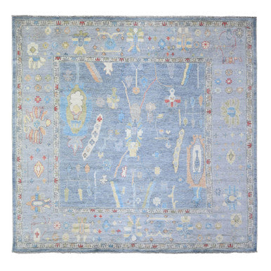 Oushak And Peshawar Wool Hand Knotted Rug Blue Blue 10.0X9.8 -O073713