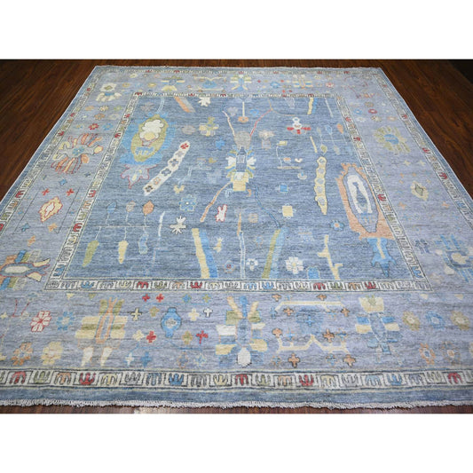 Oushak And Peshawar Wool Hand Knotted Rug Blue Blue 10.0X9.8 -O073713