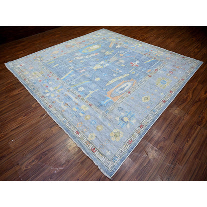 Oushak And Peshawar Wool Hand Knotted Rug Blue Blue 10.0X9.8 -O073713