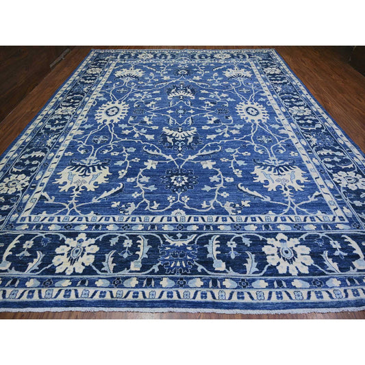 Oushak And Peshawar Wool Hand Knotted Rug Blue Navy Blue 11.8X14.4 -O073716