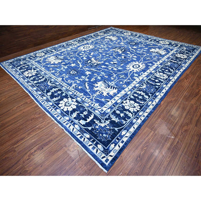 Oushak And Peshawar Wool Hand Knotted Rug Blue Navy Blue 11.8X14.4 -O073716