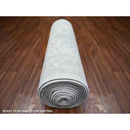 Oushak And Peshawar Wool Hand Knotted Rug Ivory Ivory 2.8X20.5 -O073729