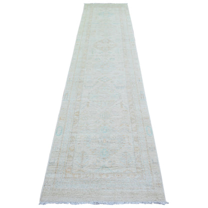 Oushak And Peshawar Wool Hand Knotted Rug Ivory Ivory 2.8X11.9 -O073730