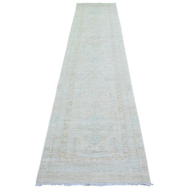 Oushak And Peshawar Wool Hand Knotted Rug Ivory Ivory 2.8X11.9 -O073730